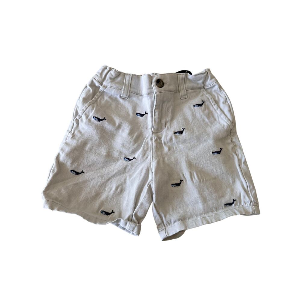 Janie and Jack Boys Khaki Shorts with Whale Embroidery Size 5